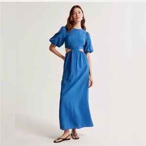 Abercrombie Blue Puff Sleeve Cut Out Maxi Dress Size Small Petite